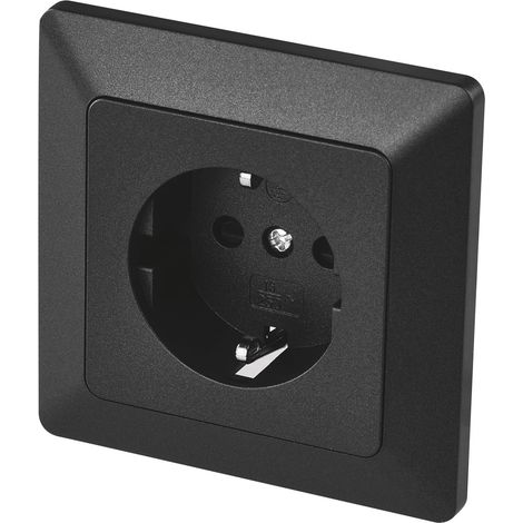 Prise Schuko avec protection de contact accrue - Montage encastré - 250 V, 16 A - Prise simple avec intérieur - IP20 pour l'intérieur - Anthracite (1/5)