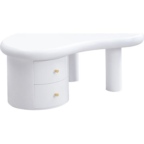 Mesa de centro blanca de forma irregular con 2 cajones MDF 97 x 64 x 42 cm HOMVRA (1/5)