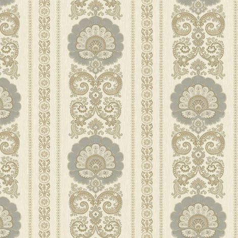 Wallquest Vintage Damask Grey Wallpaper Classic Traditional Acrylic Coated (1/4)