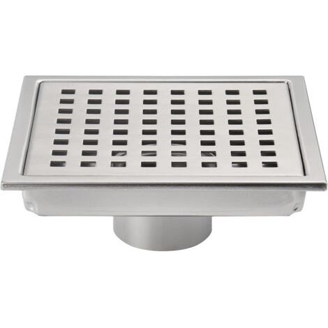 Siphon de sol carré de 6 pouces, grille avec couvercle amovible, acier inoxydable SUS304, nickel brossé (1/4)