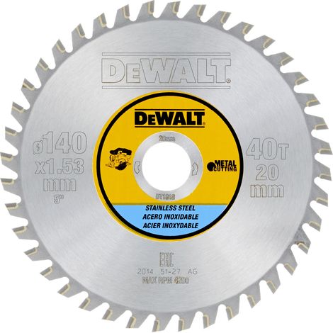 Dewalt DT1918-QZ Hoja para sierra circular sin cable 140x20mm 30D para Acero inoxidable (1/2)