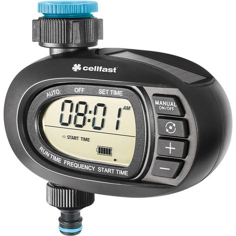 Cellfast Programador de riego Solar Ergo™ Pantalla legible, Batería de Litio, Recargable con energía Solar, Programación de riego intuitiva, G3/4" i G1, 52-590 (1/5)