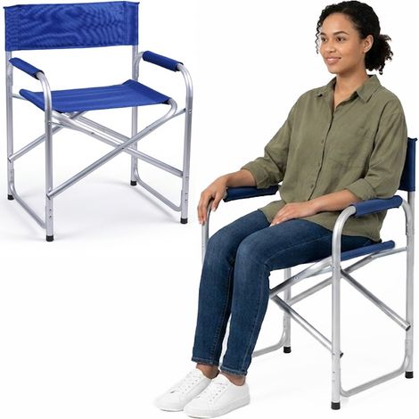 Sedia Regista Struttura in Alluminio Rivestimento Tessuto Oxford Blu 57x48x78cm