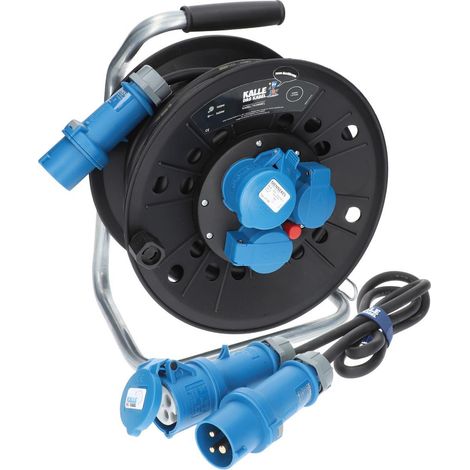 Kalle Campingkabeltrommel CEE 230V 16A 2,5mm² IP44 25 Meter im Set mit Anschlussleitung 1,5 Meter