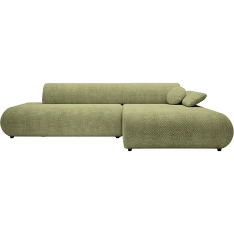 LEVI - Canapé d'angle convertible tissu lisse 3 places - Vert - Droit
