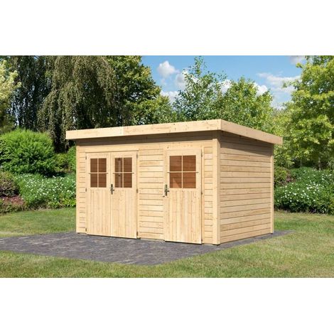 Karibu Gartenhaus Tintrup Gartenhaus aus Holz in Grau, Holzhaus mit 28 mm Wandstärke, Blockbohlenhaus mit Montagematerial Grau (1/5)