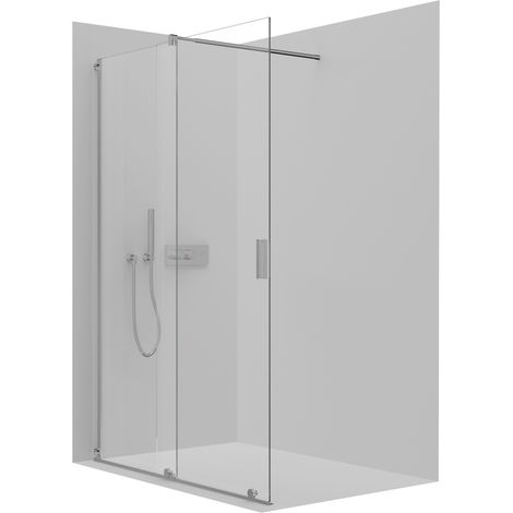 BERNSTEIN - Paroi de douche 195x120cm en verre claire 8mm, Cabine de douche porte coulissante - NT101 (1/5)