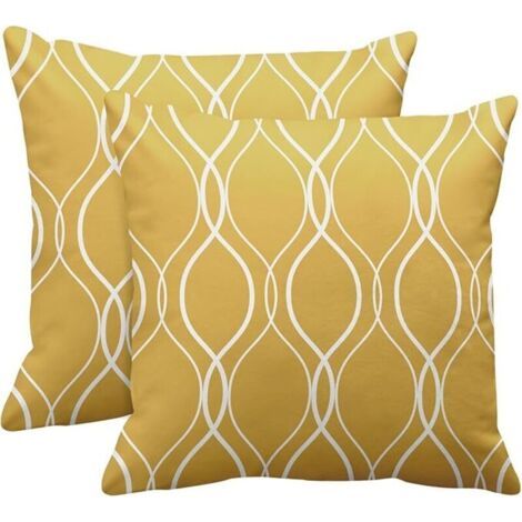BUNTHAUS Lot de 2 Housses de Coussin Carrées, Lignes Blanches et Jaunes 45x45cm, Décoration Moderne pour Salon, Canapé et Extérieur (1/5)