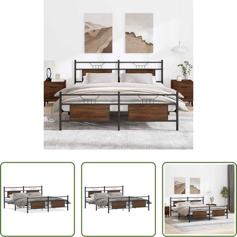 vidaXL Eiche Optik - Metallbett ohne Matratze Braun Eichen-Optik 160x200 cm (1/5)