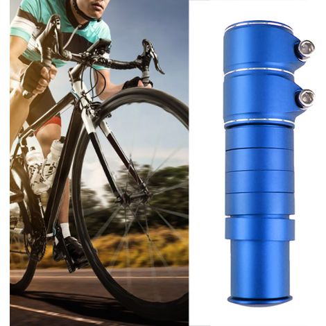 Prolongateur de potence VTT, rehausseur de guidon vélo route en alliage aluminium 13 cm couleur bleu.