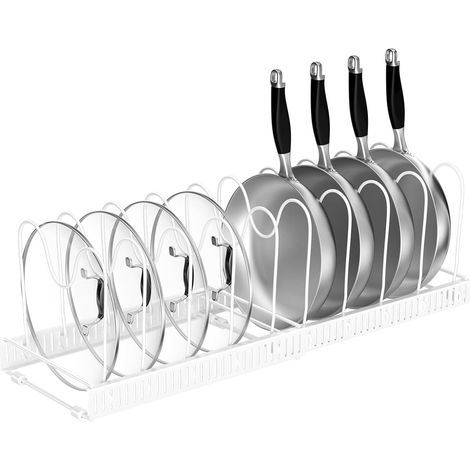 (Blanc) Organisateur de couvercles de casseroles, boîte de rangement pour casseroles avec 10 compartiments réglables, support de casseroles extensible, boîte de rangement pour casseroles, support de (1/5)