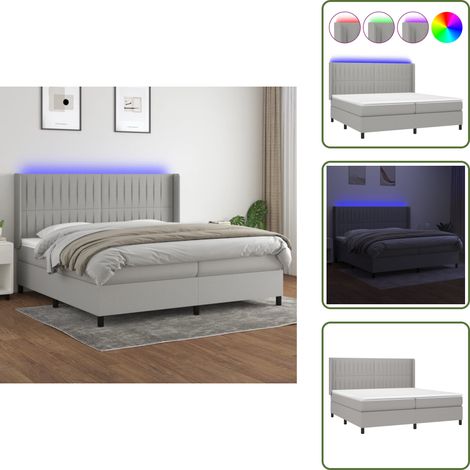 Sommier à lattes de lit matelas LED Gris clair 200x200 cm Tissu - Sommier Tapissier - Lit Plateforme - Lit Avec Rangement - Tête De Lit Ajustable - Éclairage Led (1/5)
