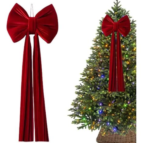 Nœud de sapin de Noël en velours - MICH - 40 cm - Longs rubans - Pré-noué - Décoration intérieure et extérieure (1/5)