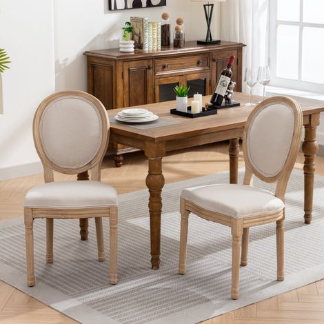 Silla de comedor de madera maciza beige, estilo francés, tapizada, 300 lb,59.5×49×95cm (1/5)