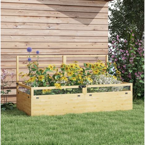 Bac potager surélevé 183 x 98,5 x 95 cm en bois naturel avec treillis, pour balcon, gain de place (1/5)
