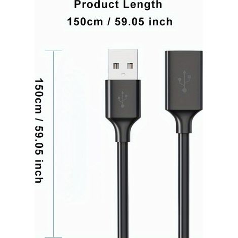 Câble d'extension USB 2.0 – Mâle vers femelle pour PC, téléviseur, disques durs mobiles USB, transfert de données haute vitesse, 59,06 pouces (4,92 pieds)