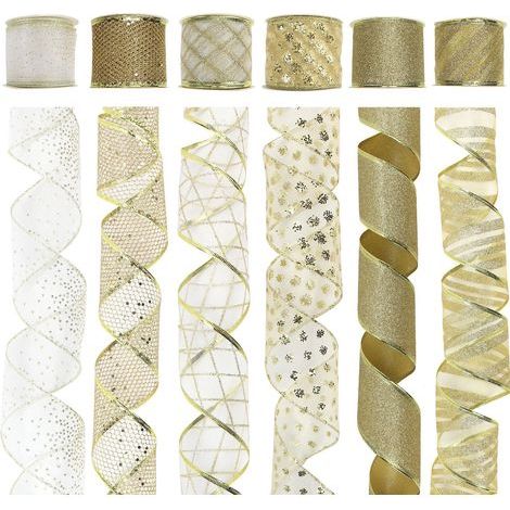 6 rouleaux de ruban de Noël, ruban de soie pailleté pour décorer le sapin de Noël (1/4)