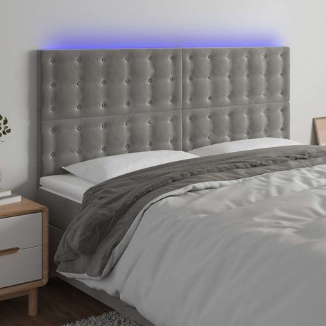 vidaXL Cabecero con luces LED terciopelo gris claro 180x5x118/128 cm (1/5)