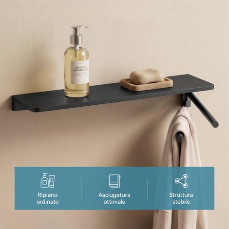 doporro Mensola da Parete Multifunzionale, Mensola per Doccia in Alluminio con Portasciugamani Mensola da Appendere per Bagno o Cucina, Grigio, Reglo-19