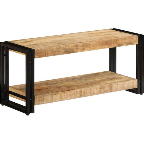 Meuble TV en bois de manguier massif, 1 tablette, finition polie et laquée, 90 x 30 x 40 cm - PANGIVO (1/5)