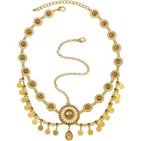 Chaîne de tête à pompons dorés et pendentif en cristal, accessoire de tête de mariée pour mariage, soirée dansante ou carnaval (1/5)