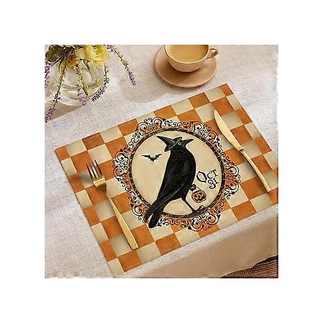 Halloween-Tischsets aus Leinen, Serie „Süßes oder Saures“, Kombinations-Tischsets, Restaurant-Festtagsdekoration, Geschirr-Isolierunterlagen (YMCD-41)