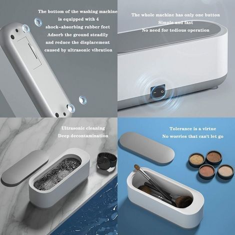 Aiperq – Nettoyeur à ultrasons professionnel 8000 Hz – Nettoyage bijoux, lunettes, montres – Design compact 19.8 x 8.2 x 8 cm – Appareil efficace (1/4)