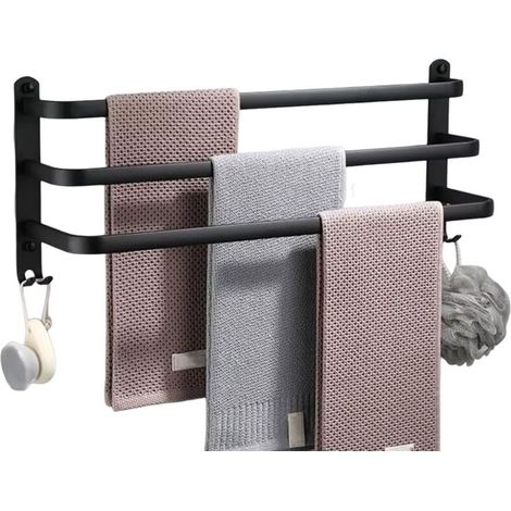 Porte-serviettes mural avec 2 crochets porte-serviettes pour salle de bain hôtel cuisine noir trois couches 40 cm (1/5)
