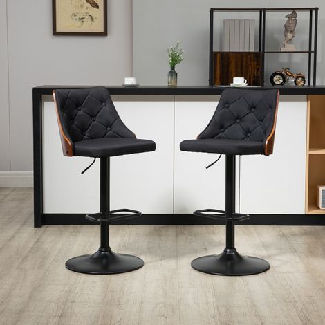2er-Set drehbare Barhocker für Küche und Wohnzimmer, moderne, höhenverstellbare Hocker aus atmungsaktivem Stoff, 47,5 x 50 x 93,5–116 cm, Schwarz und Walnuss
