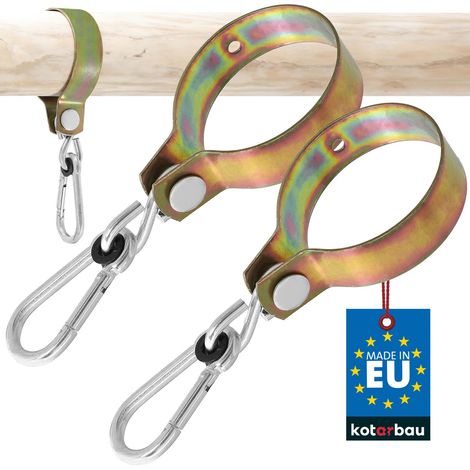 KOTARBAU® Lot de 2 Crochet de Balançoire - Acier Galvanisé - ⌀ 100 mm - Or - Crochet de Balançoire avec Mousqueton - Fixation Stable pour Bois - Rond - Accroche pour Siège Suspendu