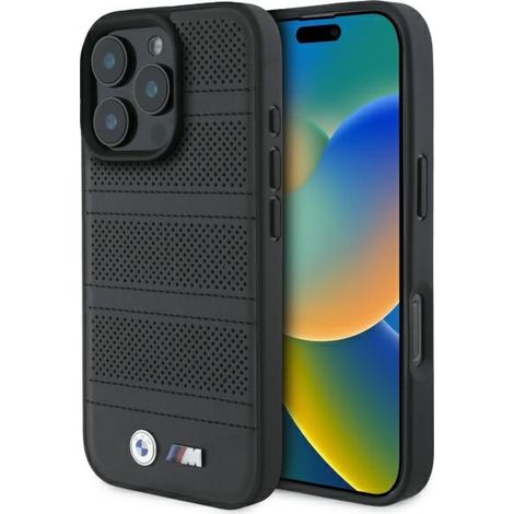 Custodia rigida nera/nera BMW BMHMP16X23PUSPK per iPhone 16 Pro Max 6.9, con fori e cuciture, e MagSafe. (1/5)