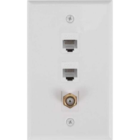 Plaque Murale Coaxiale Ethernet 2 Ports RJ45 Cat6 et 1 Connecteur F Femelle
