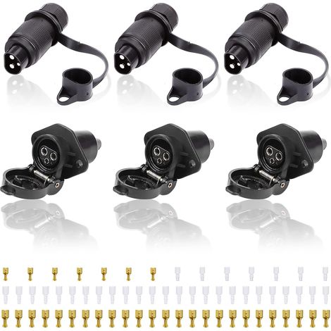3 Pièces x Prise Remorque 3 Broches Male Femelle etanche, 12V 24V prise 3 plots pour tracteur machines agricoles,Prise 3 Broches Male Femelle Connecteur avec cache,Norme DIN 9680(2 Pièces) (1/5)