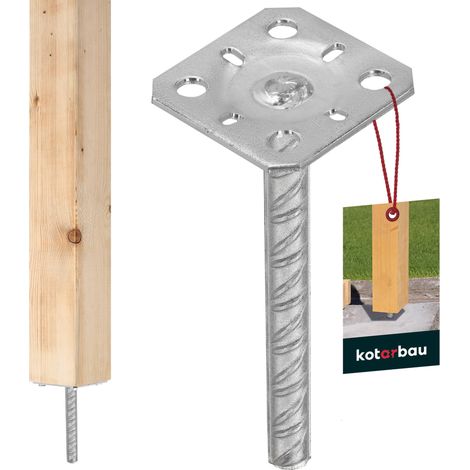 KOTARBAU® Support de Poteau à Sceller - Acier Galvanisé - 80 x 80 x 200 mm - Argent - Pied de Poteau - avec Ancre Béton - pour Clôture et Poutre - Robuste - Résistant à La Corrosion (1/5)