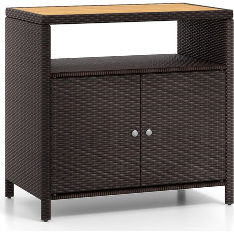 Armario de exterior 90 x 53 x 86 cm con compartimento abierto y estructura robusta en ratán PE y madera de acacia natural 200021019