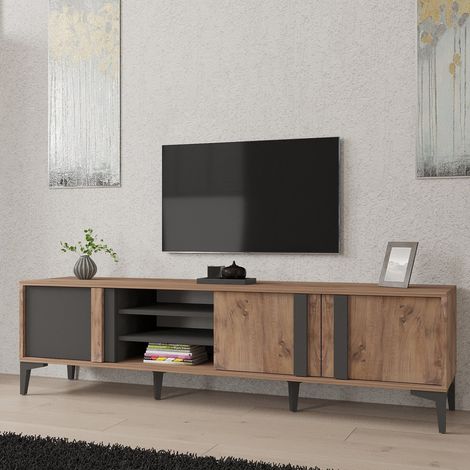 TV-Schrank Gruaro, 2 Regale, 3 Türen, 6 Fächer, 180x40x50h cm, Braun Eiche (1/5)