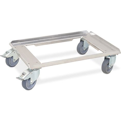 BRB Alu Transportroller für 600x400 mm Behälter, 4 Lenkrollen, 2 mit Feststellbremse, Räder mit grauen Gummilaufflächen (1/2)