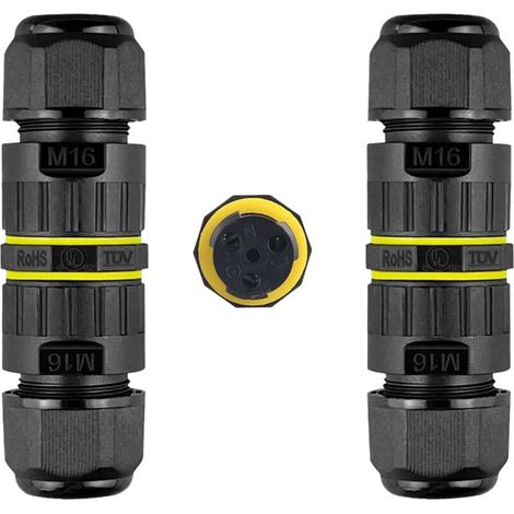 Packung mit 2 wasserdichten IP68-Kabelverbindern – 3-polig – M16-Stecker – Durchmesser: 3,5–10 mm