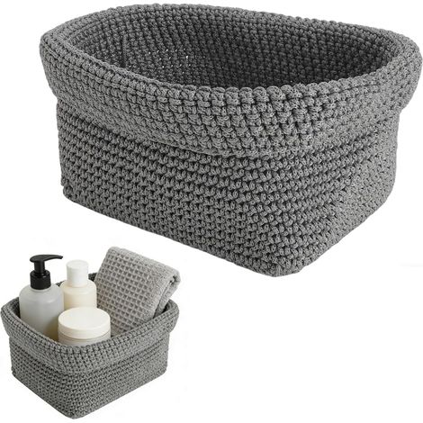 Panier Tressé Panier de Rangement Tissé à La Main Panier Salle de Bain Rectangulaire pour Chambre Salle de Bain Cuisine Salle D'étude Bureau (Gris) (1/5)