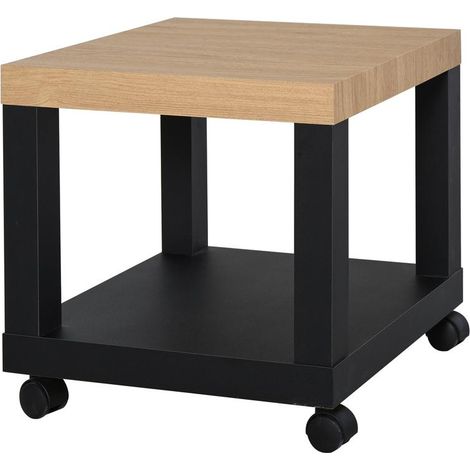 Table d'appoint sur roulettes naturel et noir avec étagère ouverte, 40x40x40 cm, mobile pratique pour petit espace (1/4)