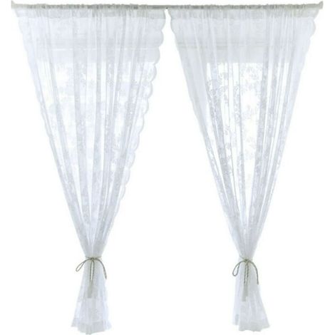 Rideau en Dentelle de Gaz Blanc (Gauze) - pour Chambre ou Salon - 1 Panneau 30x40 Pouces (76x102cm) - à Poche pour Tringle (1/5)
