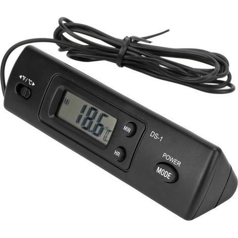 BelleRise – Auto-Temperaturuhr – DS-1 – Duale Innen-/Außensensoren, LCD-Display, Zeitfunktion – Für das Armaturenbrett – Schwarz (1/5)
