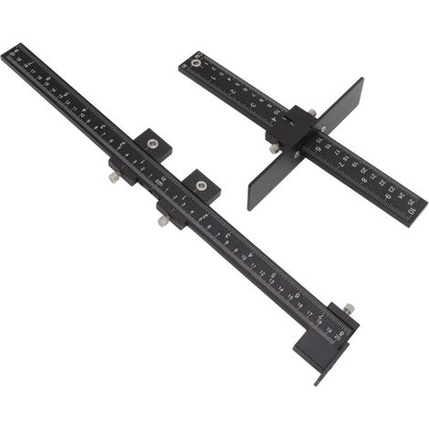 Gabarit de perçage pour poignées de meubles en aluminium réglable sans serre-joints, modulable pour portes et tiroirs.