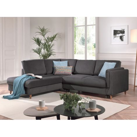 Brooke – ecksofa rechts links – mit schlaffunktion – 5-sitzer – aus samt - dunkelgrau