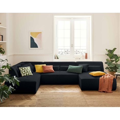 Onyx - 7-sitzer wohnlandschaft links - cord - schwarz