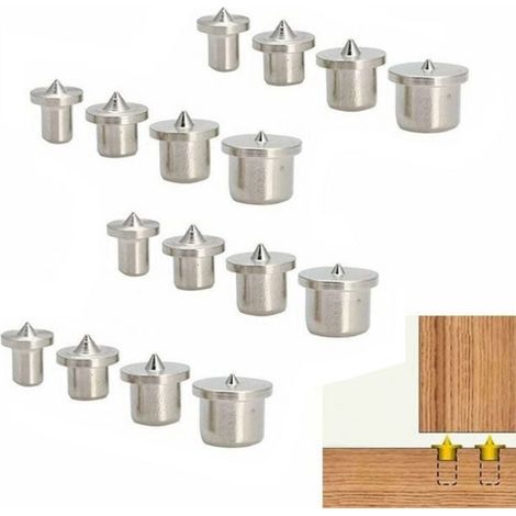 Ein Set aus 16 Holzdübeln, einem Dübelmarkierer und einer Bohrschablone für Holzbearbeitungsarbeiten mit Abmessungen von 6 mm, 8 mm, 10 mm bzw. 12 mm. (1/4)