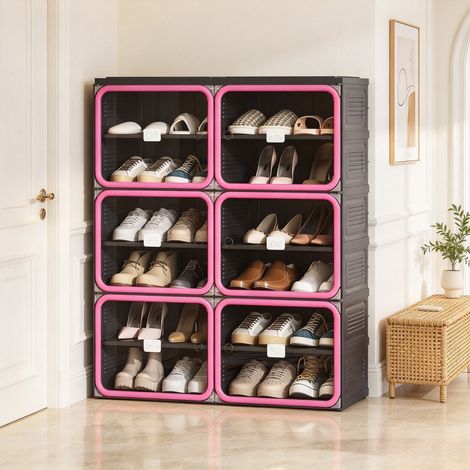 Meuble Chaussure 6 Niveaux Étagère de Rangement Modulable
,Plastique-empilable,pour Couloir, Chambre, Entrée -Noir (1/5)