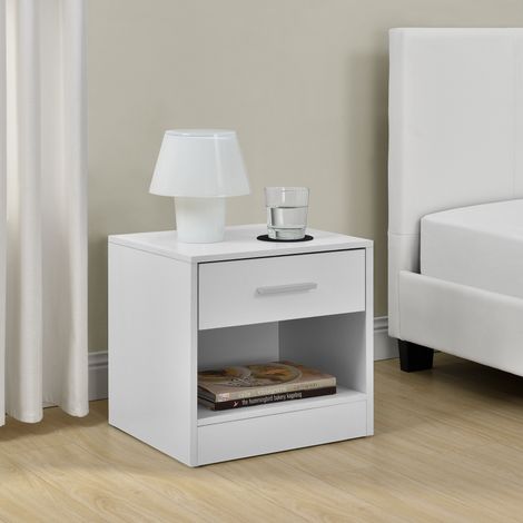 Nachttisch Jette 36,5x38x29,5 cm mit Schublade Weiß [en.casa] (1/5)