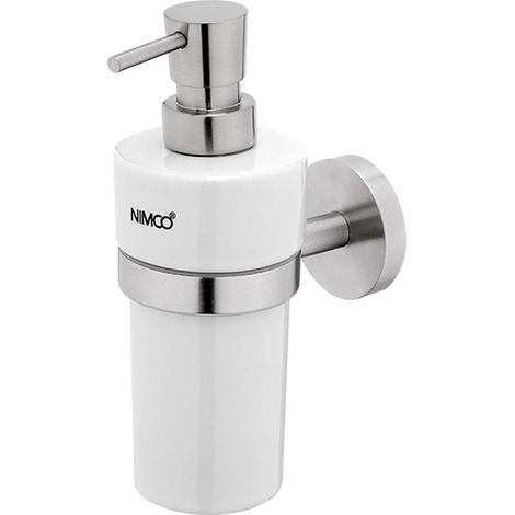 Nimco Unix - Keramischer Seifenspender mit Halter, weiß/geschliffener Edelstahl UNM 13031KN-T-10