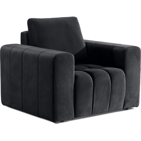 Fauteuil moderne capitonné LARKO velours-Gris anthracite (1/5)